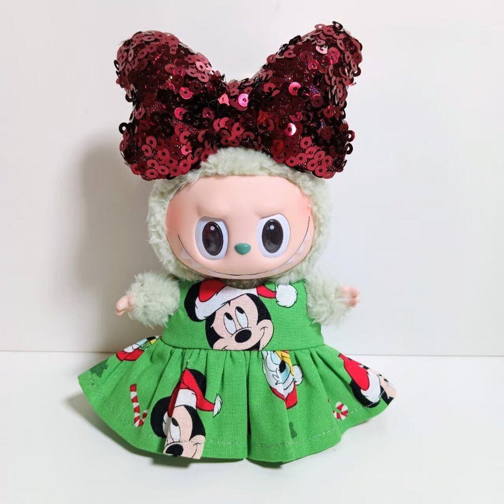 Labubu Disney Mickey Holiday Christmas Dress with Sequin Bow Outfit